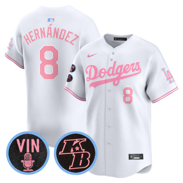 Unisex Dodgers Vin & Kobe Patch Bubblegum Pink Vapor Premier Limited Jersey - All Stitched - Image 15