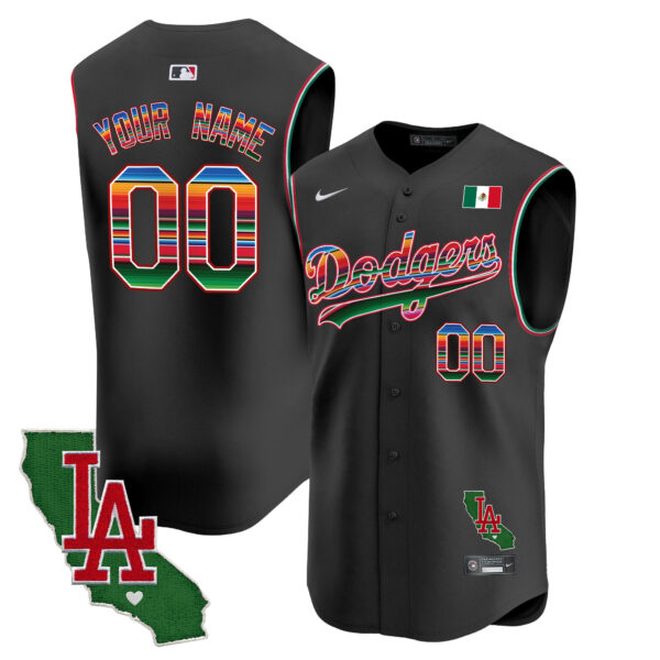 Dodgers Mexico California Patch Vapor Premier Sleeveless Custom Jersey - All Stitched - Image 3