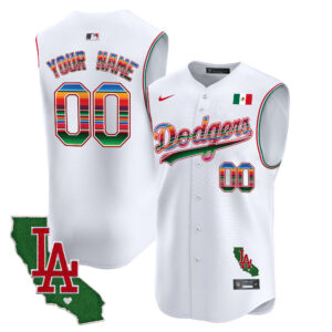 Dodgers Mexico California Patch Vapor Premier Sleeveless Custom Jersey - All Stitched