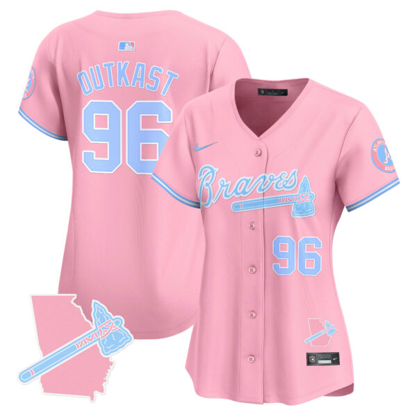 Women's Atlanta Braves Bubblegum Pink Vapor Premier Limited Jersey - All Stitched - Image 3