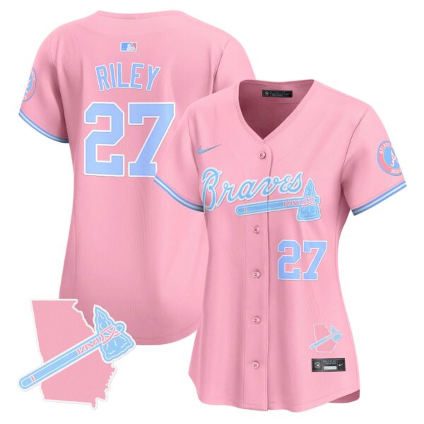 Women's Atlanta Braves Bubblegum Pink Vapor Premier Limited Jersey - All Stitched - Image 2