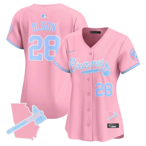 Women's Atlanta Braves Bubblegum Pink Vapor Premier Limited Jersey - All Stitched - Image 6