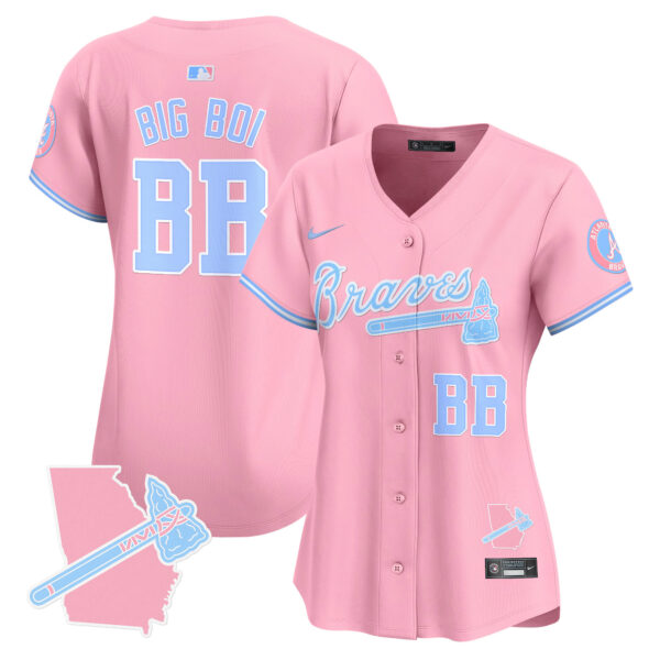 Women's Atlanta Braves Bubblegum Pink Vapor Premier Limited Jersey - All Stitched - Image 9
