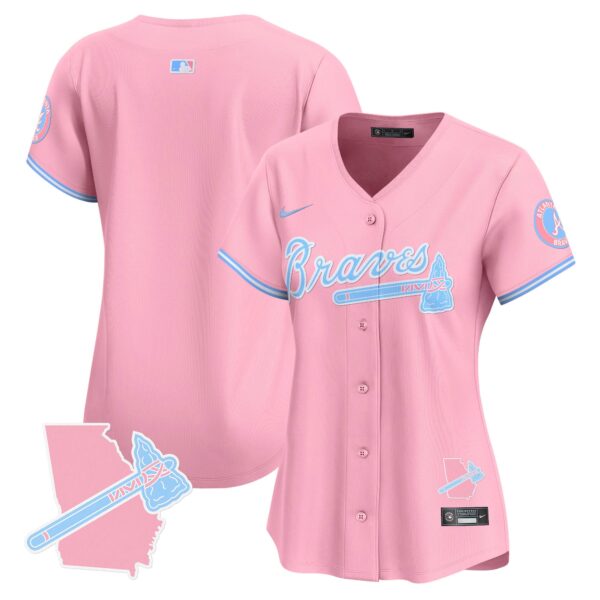 Women's Atlanta Braves Bubblegum Pink Vapor Premier Limited Jersey - All Stitched - Image 11