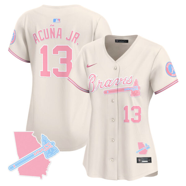 Women's Atlanta Braves Bubblegum Pink Vapor Premier Limited Jersey - All Stitched - Image 23