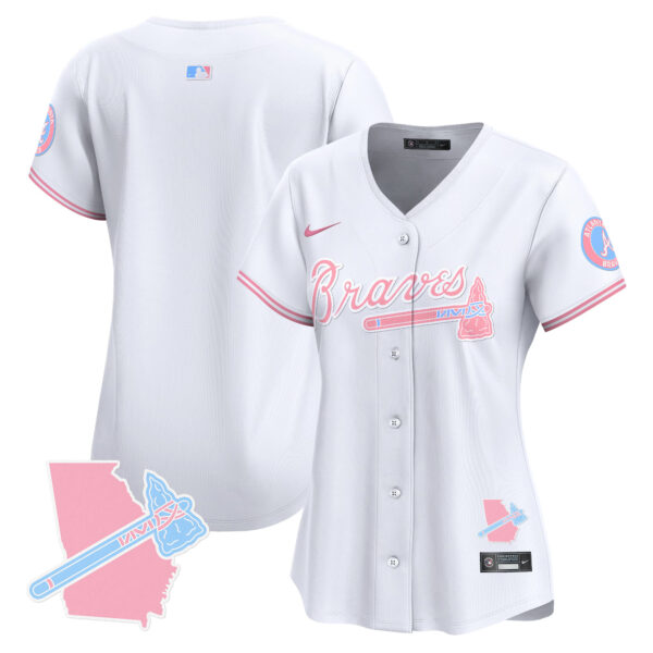 Women's Atlanta Braves Bubblegum Pink Vapor Premier Limited Jersey - All Stitched - Image 22