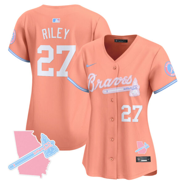 Women's Atlanta Braves Bubblegum Pink Vapor Premier Limited Jersey - All Stitched - Image 46