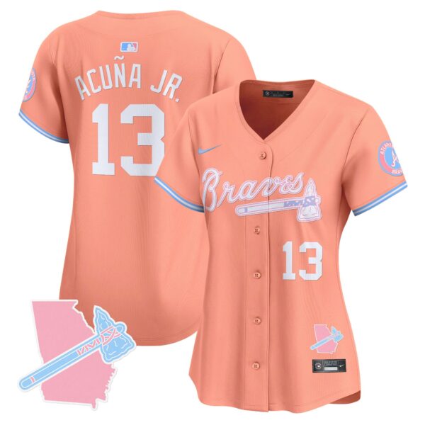 Women's Atlanta Braves Bubblegum Pink Vapor Premier Limited Jersey - All Stitched - Image 45