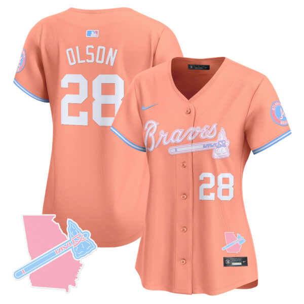 Women's Atlanta Braves Bubblegum Pink Vapor Premier Limited Jersey - All Stitched - Image 50