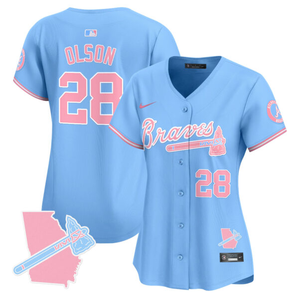 Women's Atlanta Braves Bubblegum Pink Vapor Premier Limited Jersey - All Stitched - Image 39