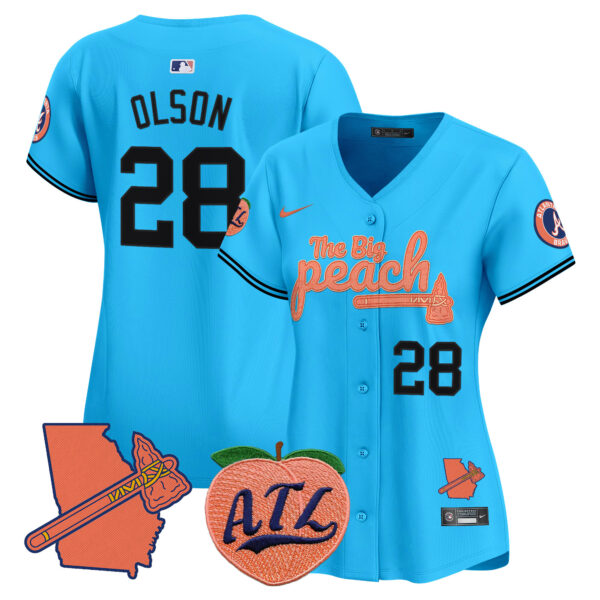 Women's Atlanta Braves The Big Peach Vapor Premier Limited Jersey V2 - All Stitched - Image 46