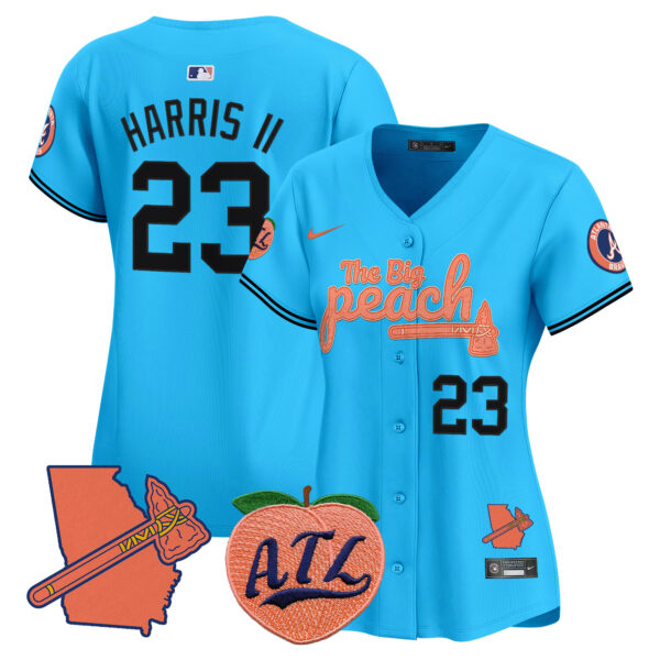 Women's Atlanta Braves The Big Peach Vapor Premier Limited Jersey V2 - All Stitched - Image 45