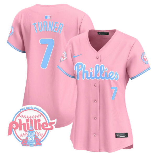 Women's Phillies Bubblegum Pink Vapor Premier Limited Jersey V2 - All Stitched - Image 30