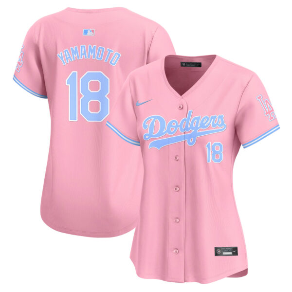 Women's Dodgers Bubblegum Pink Vapor Premier Limited Jersey - All Stitched - Image 7