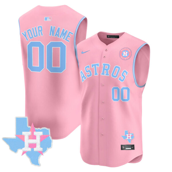 Astros Bubblegum Pink Vapor Premier Sleeveless Custom Jersey - All Stitched