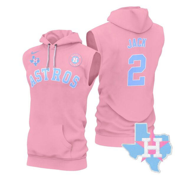 Men's Astros Bubblegum Pink Sleeveless Hoodie - All Stitched - Image 2
