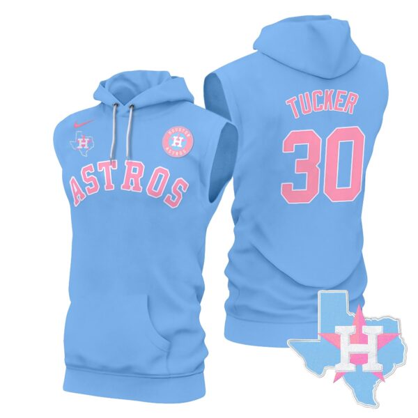 Men's Astros Bubblegum Pink Sleeveless Hoodie - All Stitched - Image 18