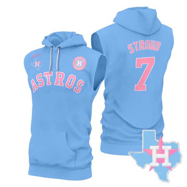 Men's Astros Bubblegum Pink Sleeveless Hoodie - All Stitched - Image 13