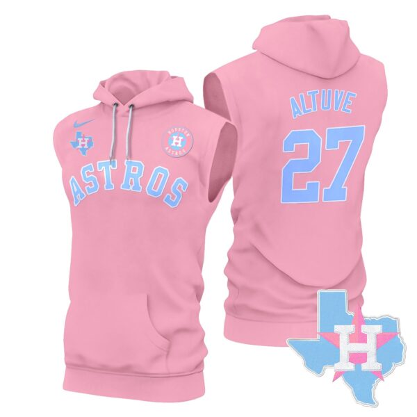 Men's Astros Bubblegum Pink Sleeveless Hoodie - All Stitched - Image 5