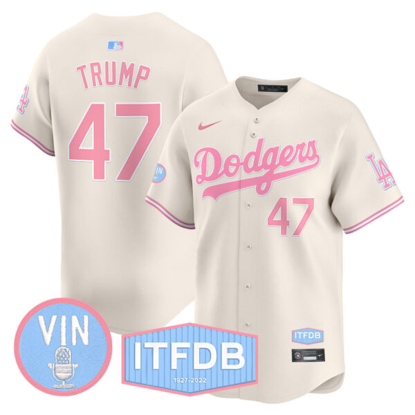Unisex Dodgers Vin ITFDB Patch Bubblegum Pink Vapor Premier Limited Jersey - All Stitched - Image 26