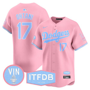 Unisex Dodgers Vin ITFDB Patch Bubblegum Pink Vapor Premier Limited Jersey - All Stitched