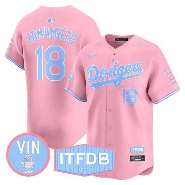 Unisex Dodgers Vin ITFDB Patch Bubblegum Pink Vapor Premier Limited Jersey - All Stitched - Image 7