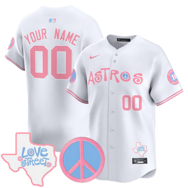 Astros Love Street & Peace Sign Patch Bubblegum Pink Vapor Premier Limited Custom Jersey - All Stitched - Image 5