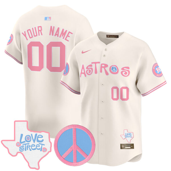Astros Love Street & Peace Sign Patch Bubblegum Pink Vapor Premier Limited Custom Jersey - All Stitched - Image 3