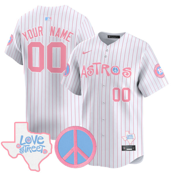 Astros Love Street & Peace Sign Patch Bubblegum Pink Vapor Premier Limited Custom Jersey - All Stitched - Image 4
