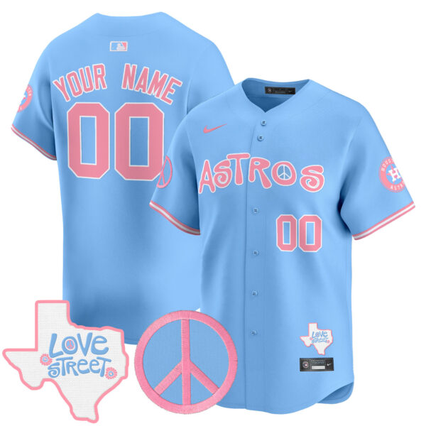 Astros Love Street & Peace Sign Patch Bubblegum Pink Vapor Premier Limited Custom Jersey - All Stitched - Image 2