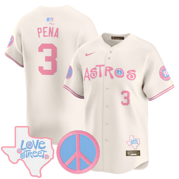 Unisex Astros Love Street & Peace Sign Patch Bubblegum Pink Vapor Premier Limited Jersey - All Stitched - Image 19