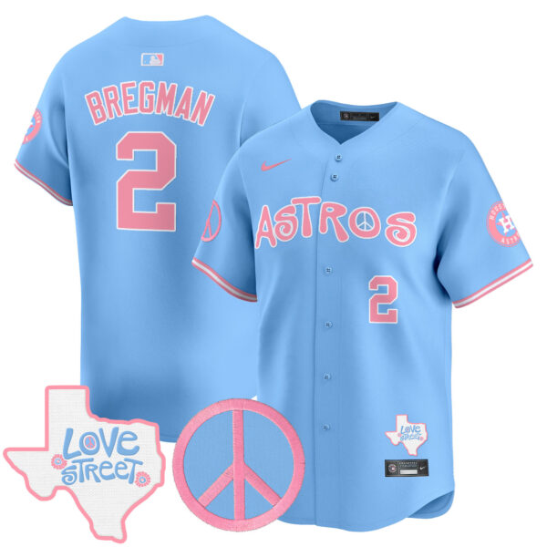 Unisex Astros Love Street & Peace Sign Patch Bubblegum Pink Vapor Premier Limited Jersey - All Stitched - Image 13