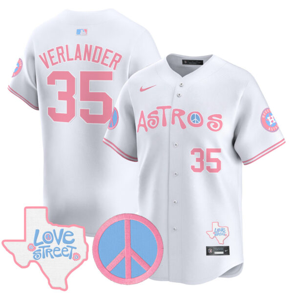 Unisex Astros Love Street & Peace Sign Patch Bubblegum Pink Vapor Premier Limited Jersey - All Stitched - Image 43