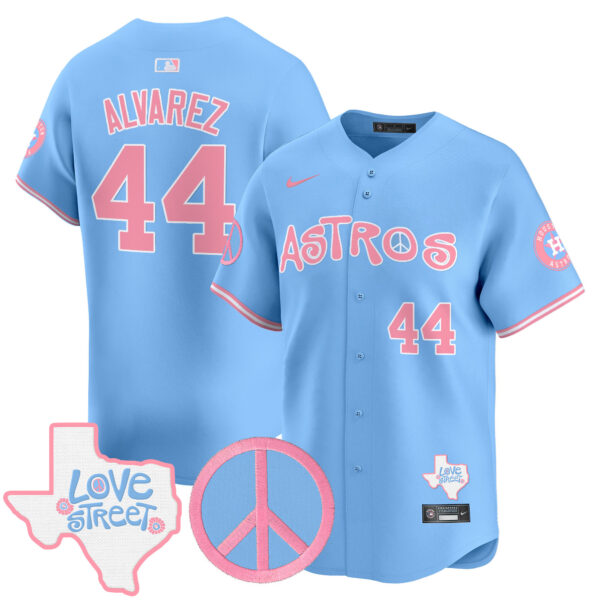 Unisex Astros Love Street & Peace Sign Patch Bubblegum Pink Vapor Premier Limited Jersey - All Stitched - Image 15