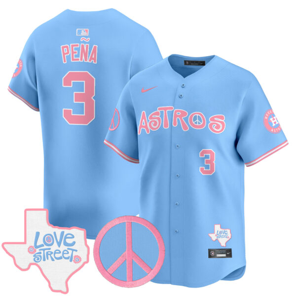 Unisex Astros Love Street & Peace Sign Patch Bubblegum Pink Vapor Premier Limited Jersey - All Stitched - Image 10