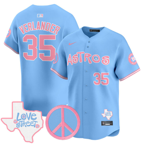 Unisex Astros Love Street & Peace Sign Patch Bubblegum Pink Vapor Premier Limited Jersey - All Stitched - Image 16