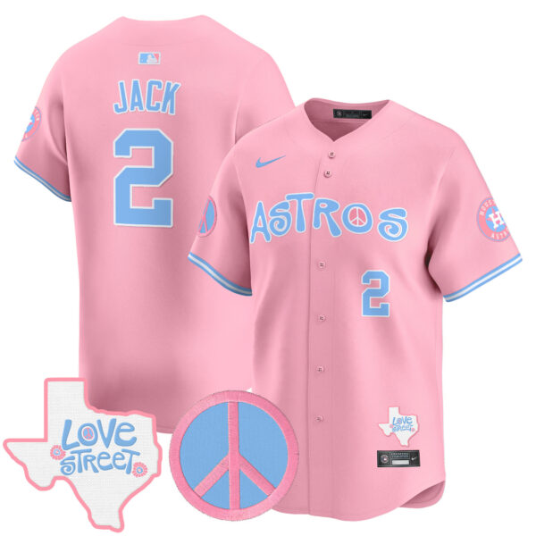 Unisex Astros Love Street & Peace Sign Patch Bubblegum Pink Vapor Premier Limited Jersey - All Stitched - Image 2