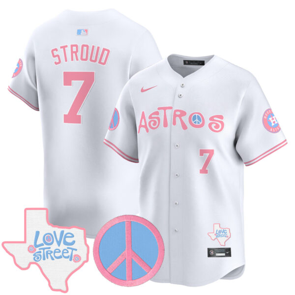 Unisex Astros Love Street & Peace Sign Patch Bubblegum Pink Vapor Premier Limited Jersey - All Stitched - Image 39