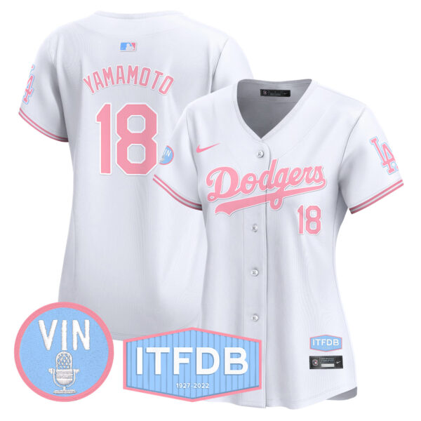 Women's Dodgers Vin ITFDB Patch Bubblegum Pink Vapor Premier Limited Jersey - All Stitched - Image 34