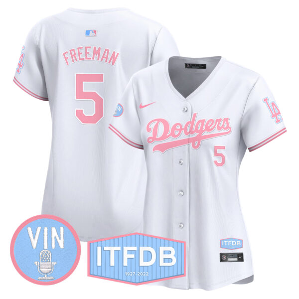 Women's Dodgers Vin ITFDB Patch Bubblegum Pink Vapor Premier Limited Jersey - All Stitched - Image 29