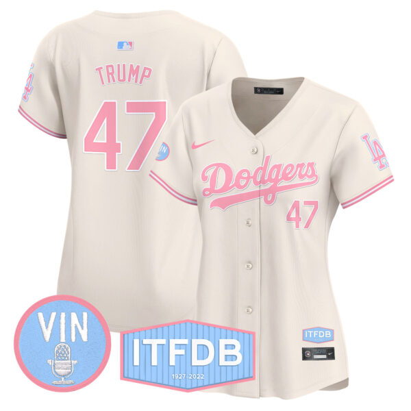 Women's Dodgers Vin ITFDB Patch Bubblegum Pink Vapor Premier Limited Jersey - All Stitched - Image 26