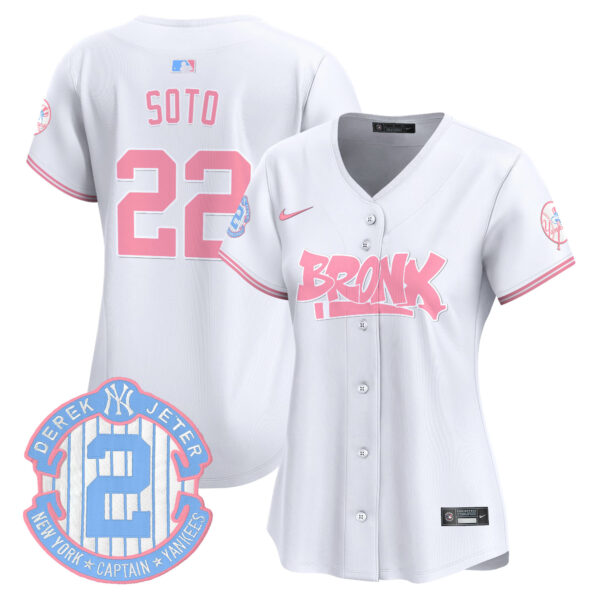Women's Yankees The Bronx Graffiti Bubblegum Pink Vapor Premier Limited Jersey - All Stitched - Image 42