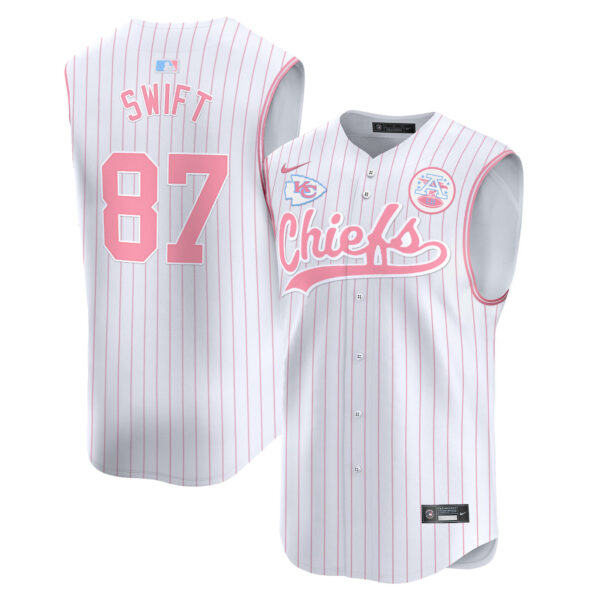 Unisex Chiefs Taylor Swift Bubblegum Pink Vapor Premier Sleeveless Jersey - All Stitched - Image 28
