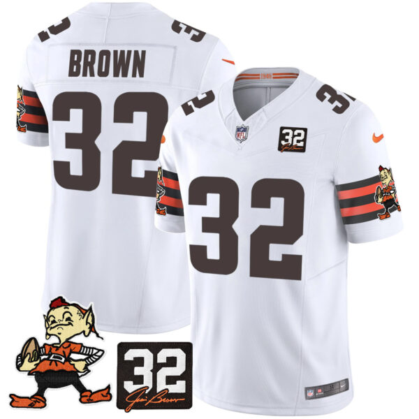 Men's Browns #32 Jim Brown Memorial Patch Vapor Limited Jersey V2 - All Stitched - Image 22