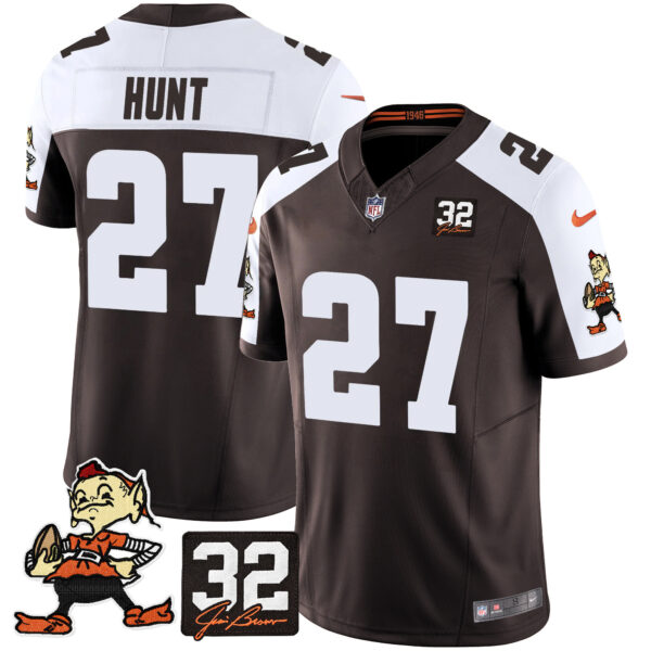 Men's Browns #32 Jim Brown Memorial Patch Vapor Limited Jersey V2 - All Stitched - Image 7