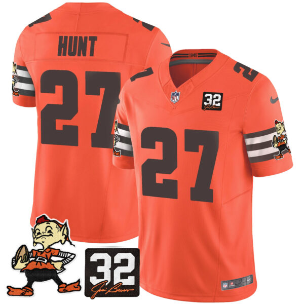 Men's Browns #32 Jim Brown Memorial Patch Vapor Limited Jersey V2 - All Stitched - Image 34