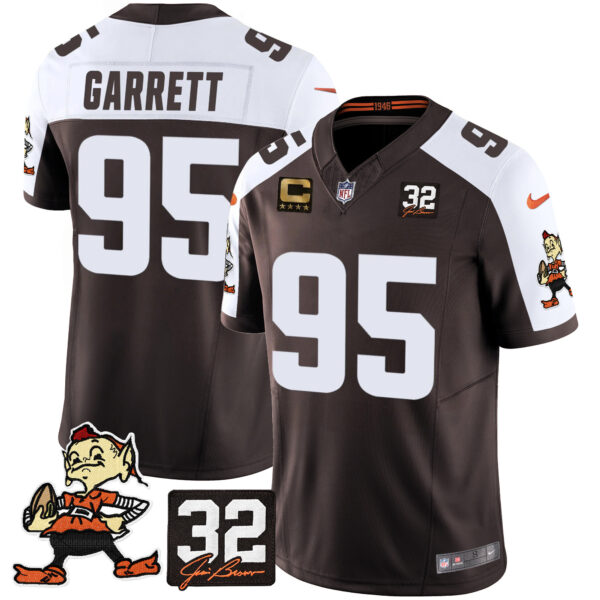 Men's Browns #32 Jim Brown Memorial Patch Vapor Limited Jersey V2 - All Stitched - Image 5