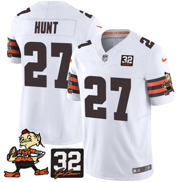 Men's Browns #32 Jim Brown Memorial Patch Vapor Limited Jersey V2 - All Stitched - Image 25