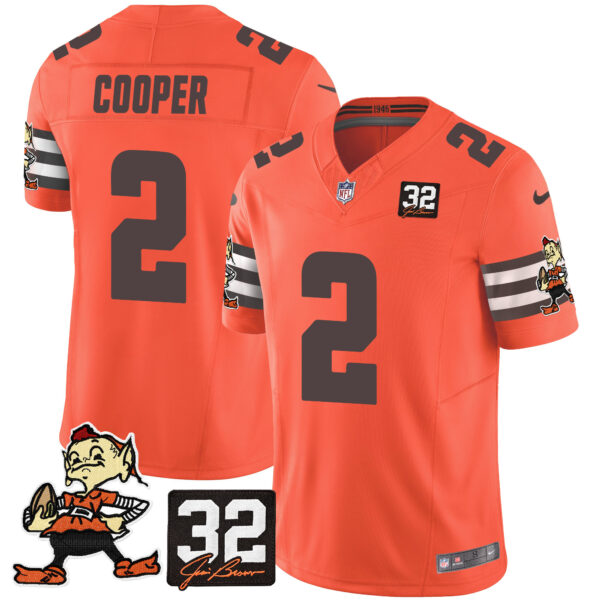 Men's Browns #32 Jim Brown Memorial Patch Vapor Limited Jersey V2 - All Stitched - Image 35