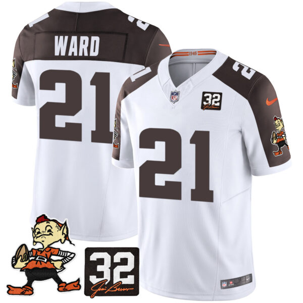 Men's Browns #32 Jim Brown Memorial Patch Vapor Limited Jersey V2 - All Stitched - Image 42